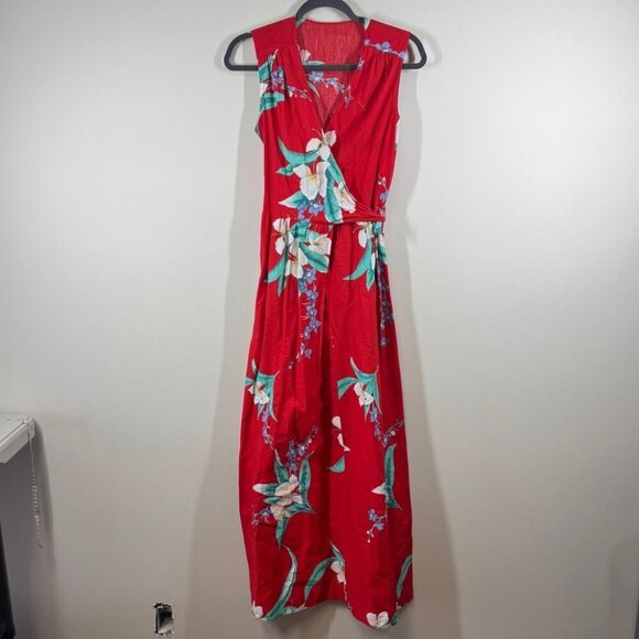 Waltah Clarke's Vintage Hawaiian Red Floral Maxi Dress Size Medium - Picture 3 of 15